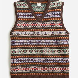 J. Crew Men's V-Neck Sweater-vest lambswool Fair Isle Vest - Multicolor Pattern